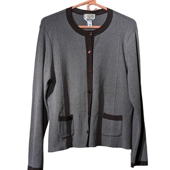 Talbot's Made in Italy Brown 'Tweed' Cotton Blend Sweater Blazer Womens Sz L - Picture 1 of 16